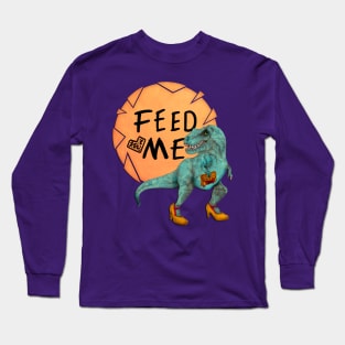 Hungry Date - Lady T-Rex in Teal Long Sleeve T-Shirt